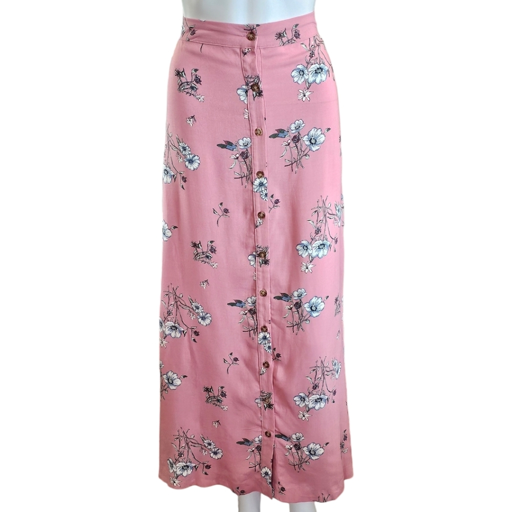 Adam Levine Collection Pink Floral Button Front Maxi Skirt Size Large